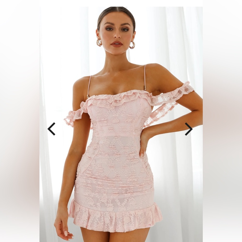 Selfie Leslie Matilda Frill Pink Strapless Lace Dress in blush - Picture 3 of 10